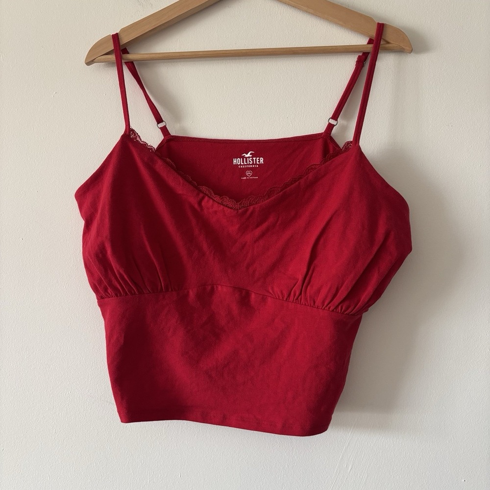 Hollister Lace Trim Tank Top Crop Cami Coquette Romantic Red Womens PLUS XXL NEW